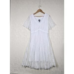 Rabbit Rabbit Rabbit Dress 18 White Lace Fit Flare Midi Romantic Boho Bridal